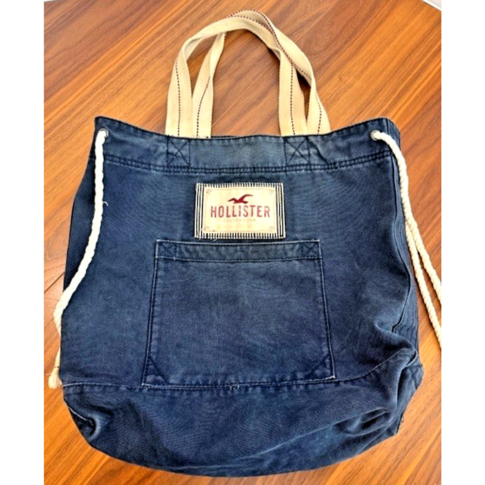 Vintage Y2K Hollister Canvas Tote Bag Blue Drawstring California Logo